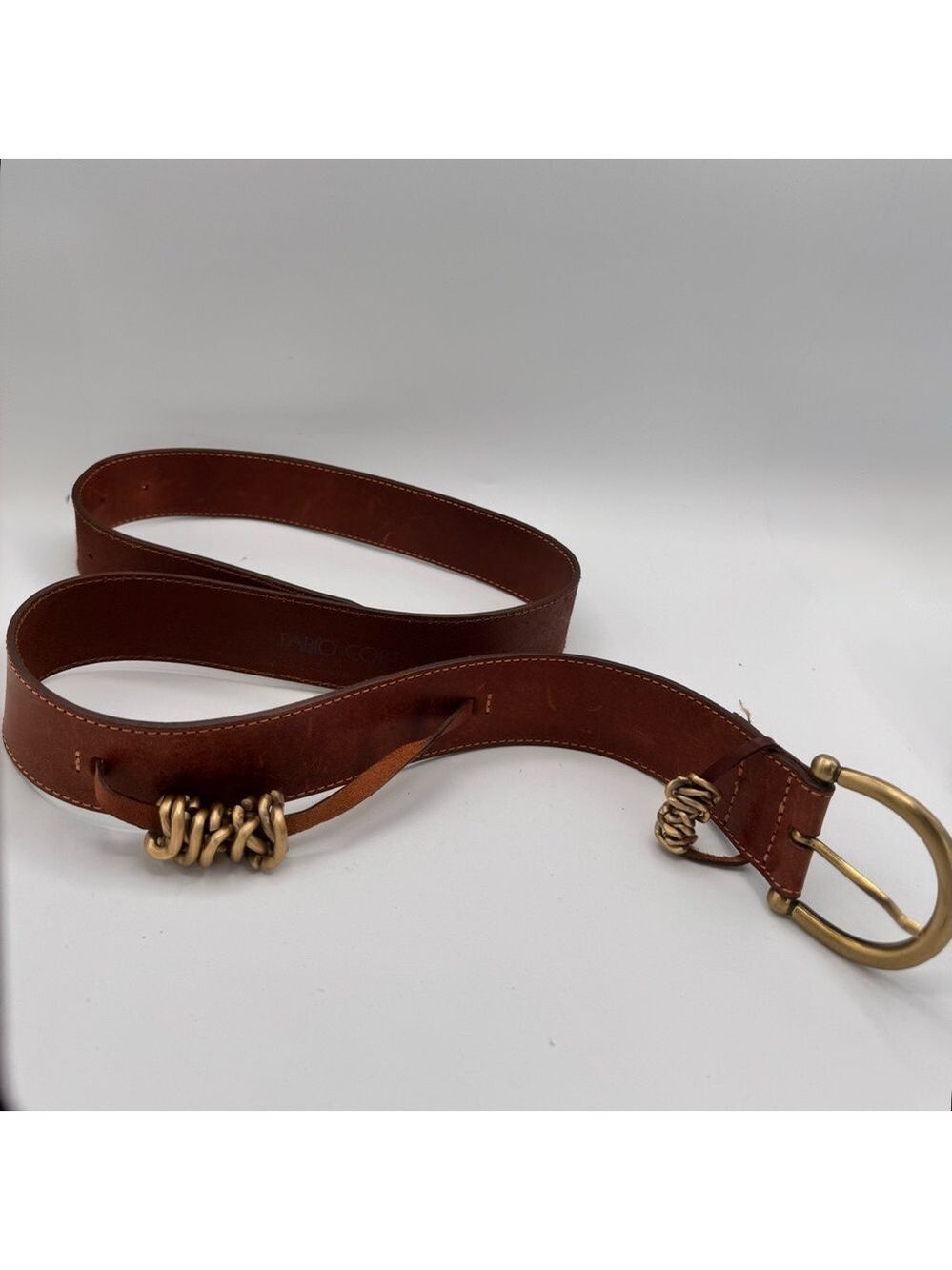 Fabio Corti Italian Leather Belt — Gold Chain Accents — 33–38” Fit